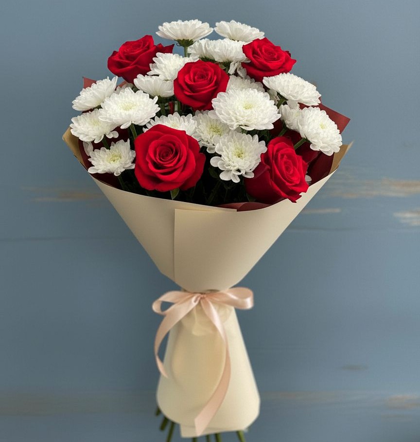 Букет цветов из: Розы и Хризантемы в Темрюке