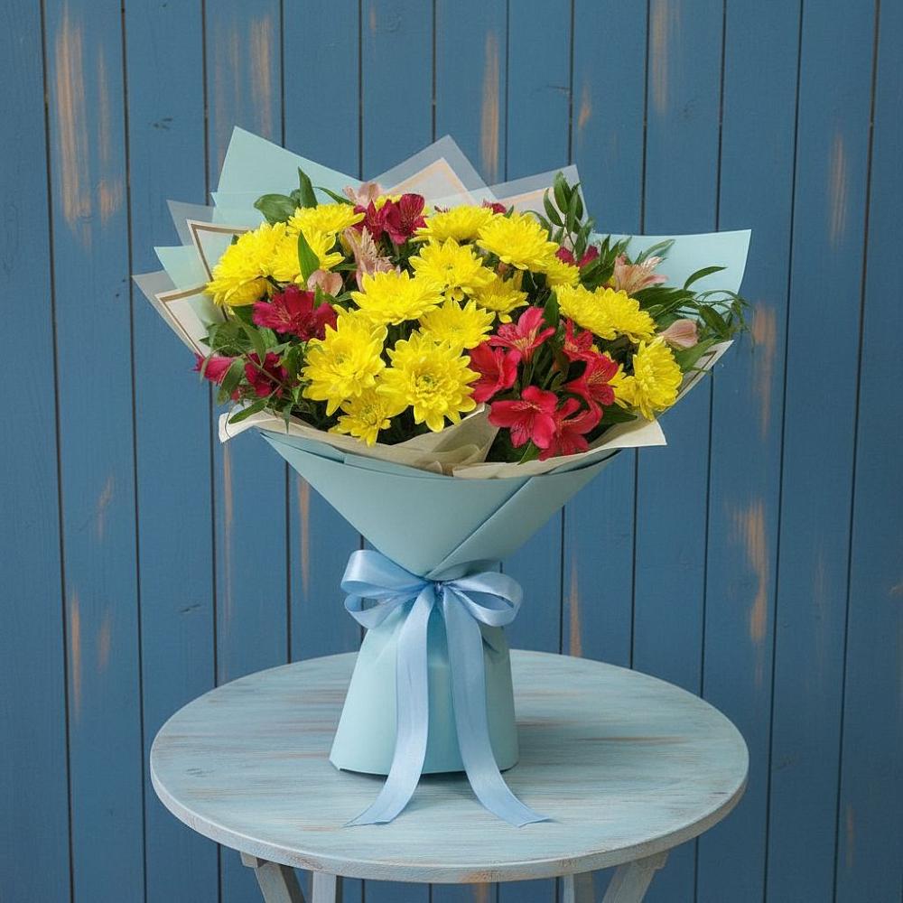 Букет цветов из: Альстромерии и Хризантемы в Темрюке