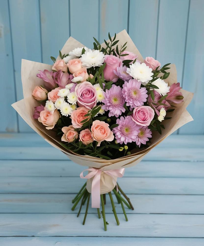 Букет цветов из: Хризантемы, Розы и Альстромерии в Темрюке