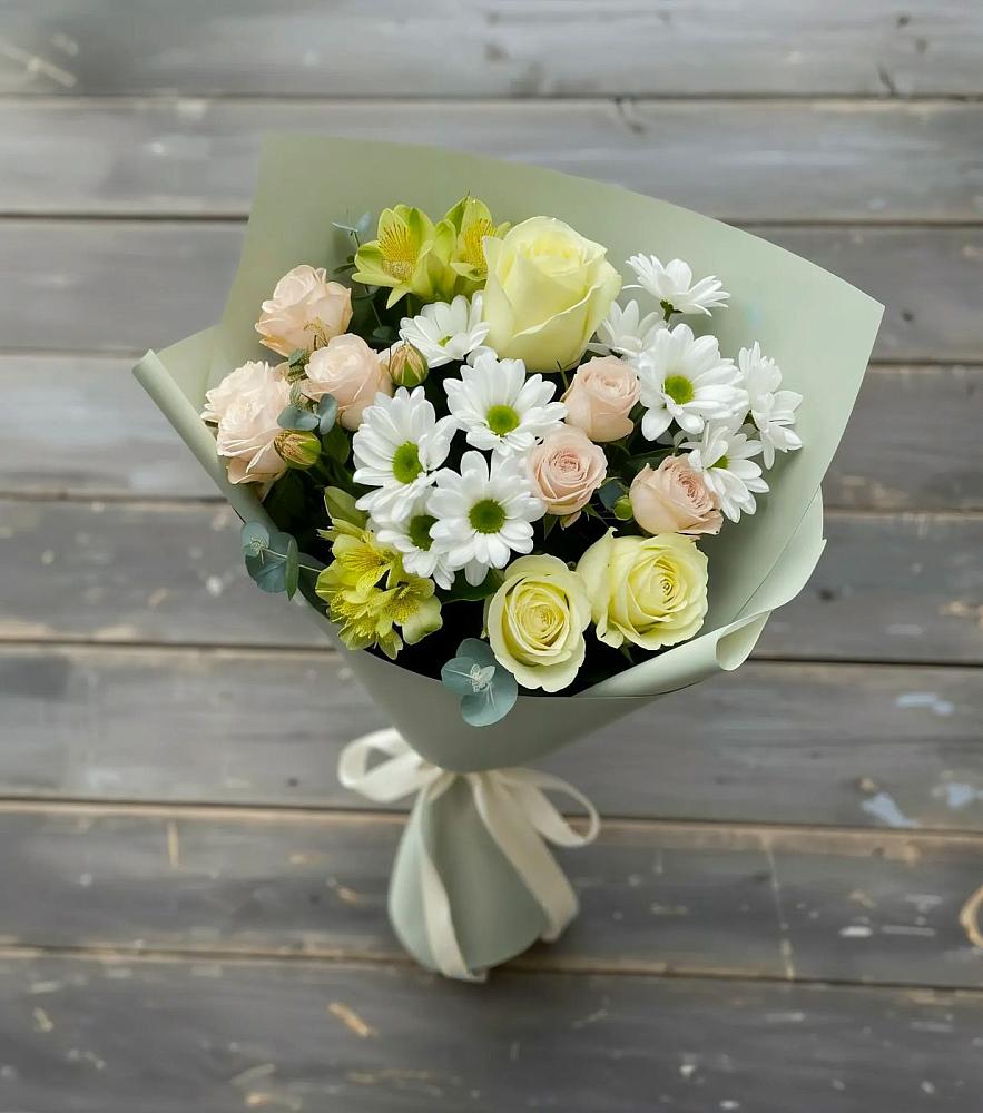 Букет цветов из: Альстромерии, Розы и Хризантемы в Темрюке