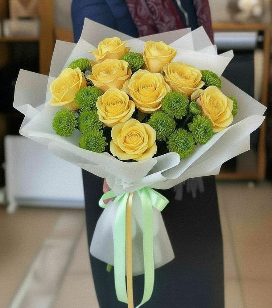 Букет цветов из: Хризантемы и Розы в Темрюке