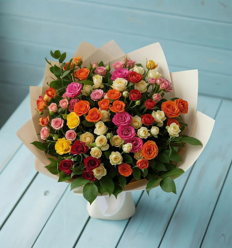 Букет Микс из разноцветных кустовых роз в Темрюке