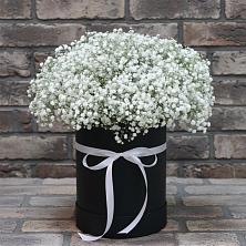 Цветочная композиция из Гипсофила в шляпной коробке в Темрюке