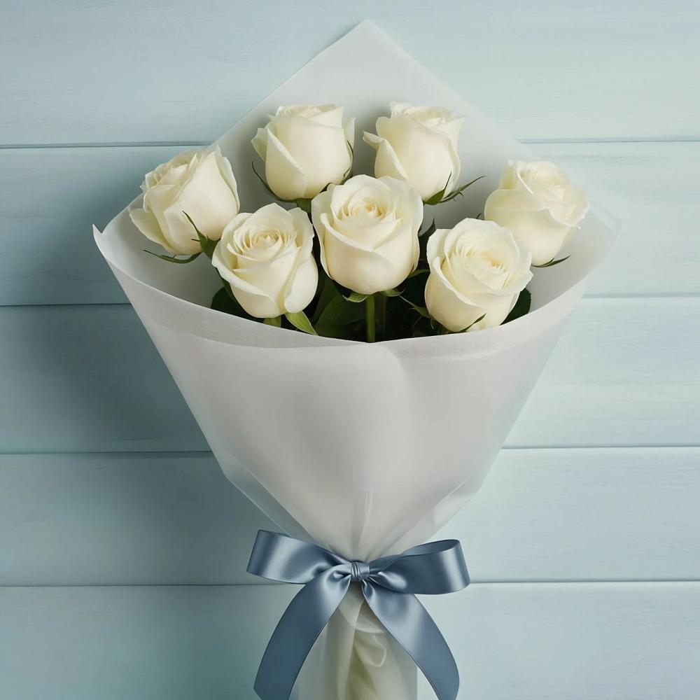 Букет 7 Белых роз Эдлесс Лав в Темрюке
